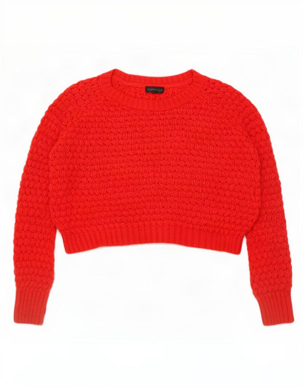 Topshop Pull court surdimensionné à col bateau pour femme UK 10 Petit Rouge