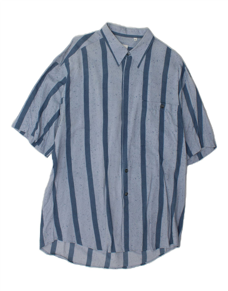 PAL ZILERI Mens Short Sleeve Shirt XL Blue Striped Rayon Vintage Pal Zileri and Second-Hand Pal Zileri from Messina Hembry 