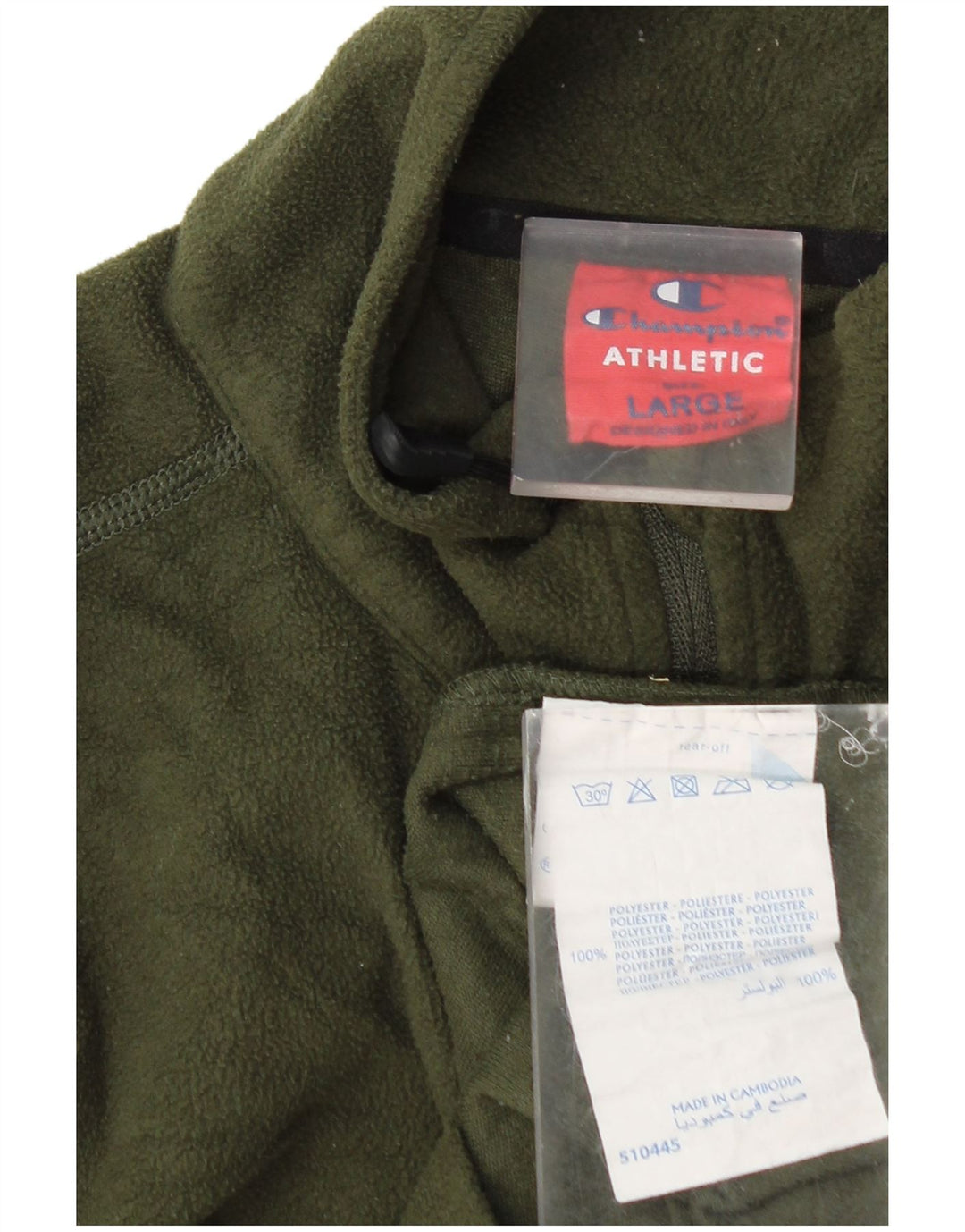 Champion Pull polaire à col zippé pour homme Large Kaki Polyester