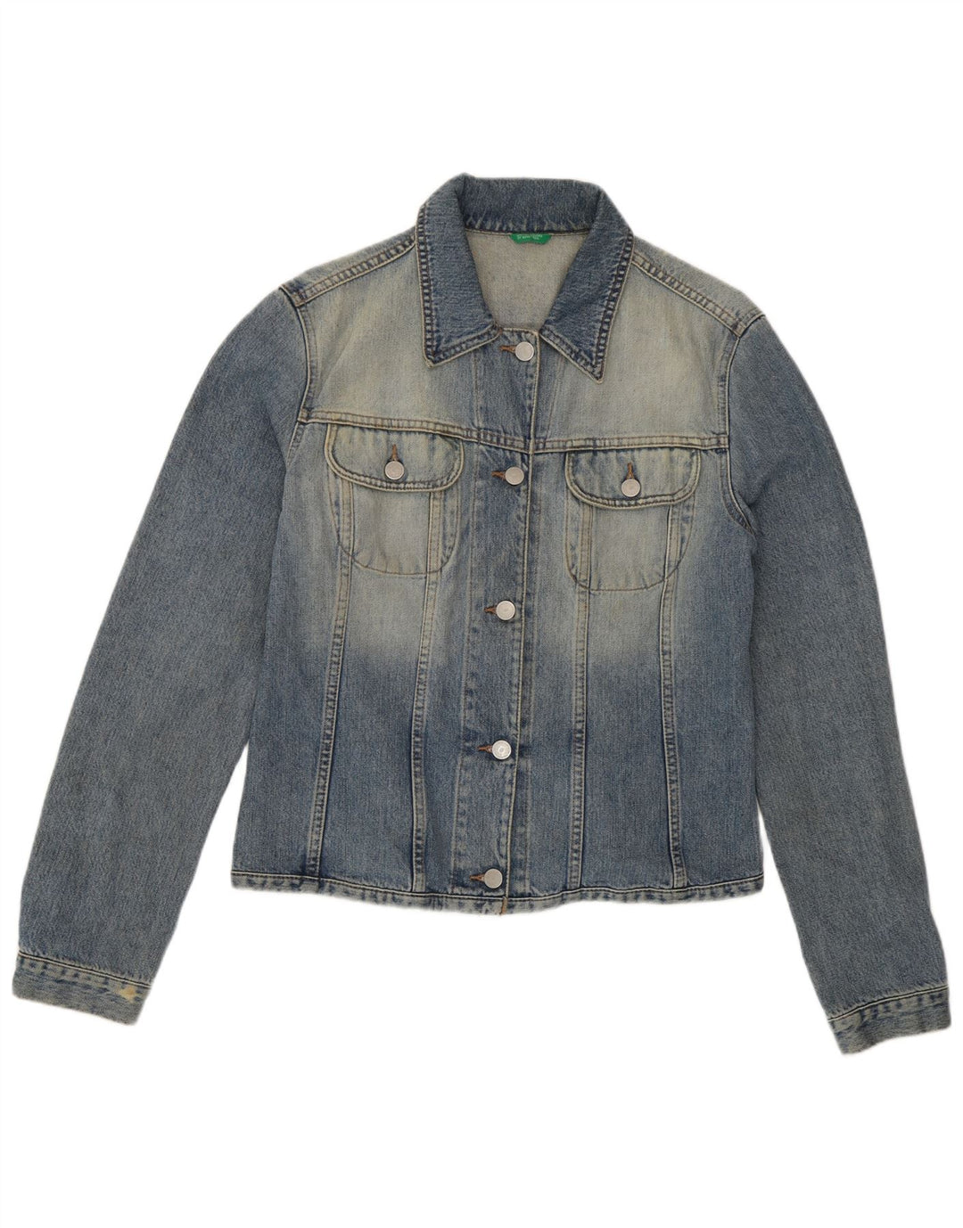 Benetton Veste en Jean Femme UK 16 Large Bleu Coton