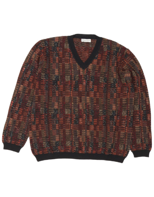 Mapier Pull col V pour homme en laine mérinos géométrique multicolore