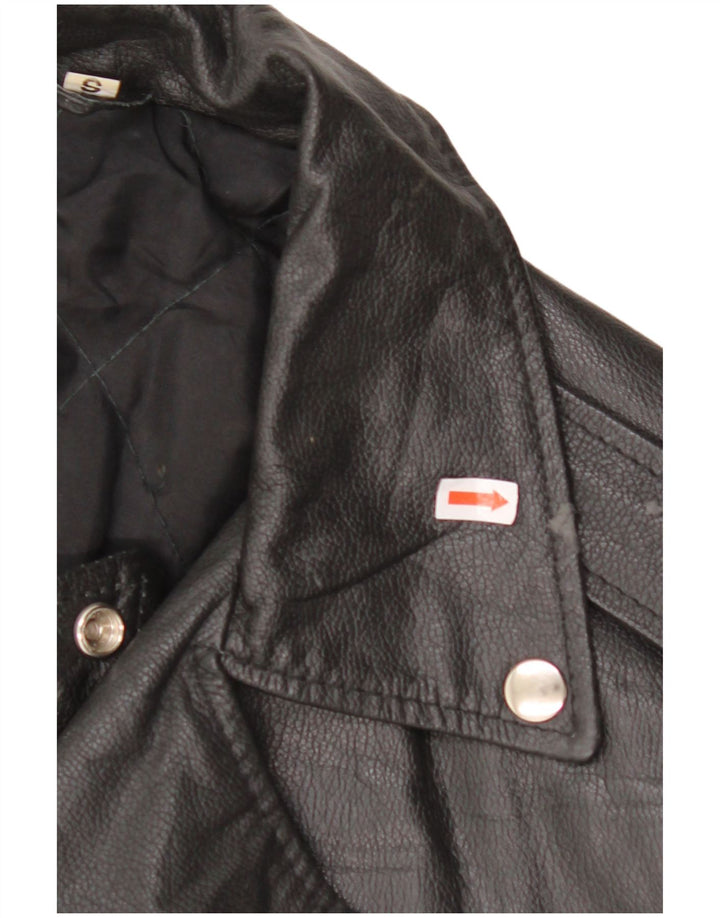 VINTAGE Femme Veste de motard en cuir surdimensionné UK 10 Petit cuir noir