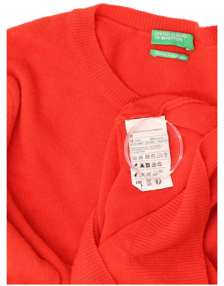 Benetton Pull à col rond pour femme UK 12 Laine vierge rouge moyen
