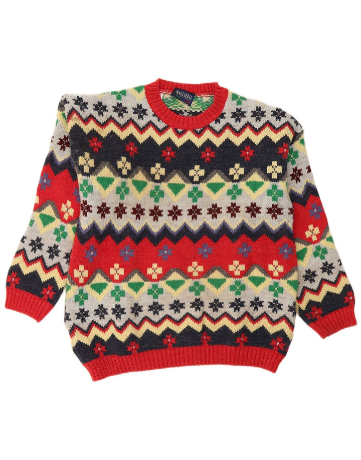vintage Mens Crew Neck Jumper Pull Moyen Multicolore Fair Isle