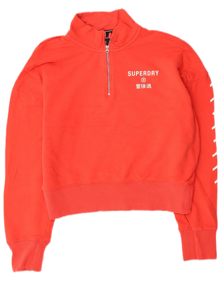 Superdry Sweat-shirt court à col zippé pour femme UK 12 Orange moyen Coton