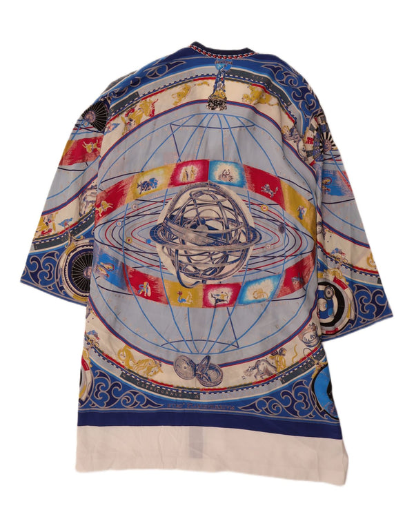 VINTAGE Robe droite surdimensionnée à motif abstrait pour femme UK 14 Bleu moyen