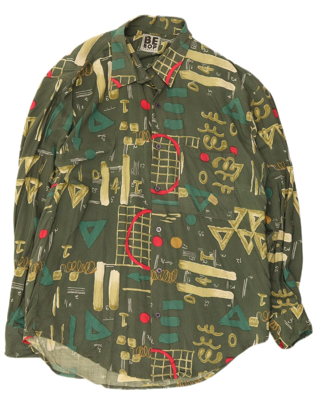 Chemise Homme Vintage Viscose Géométrique Vert Moyen