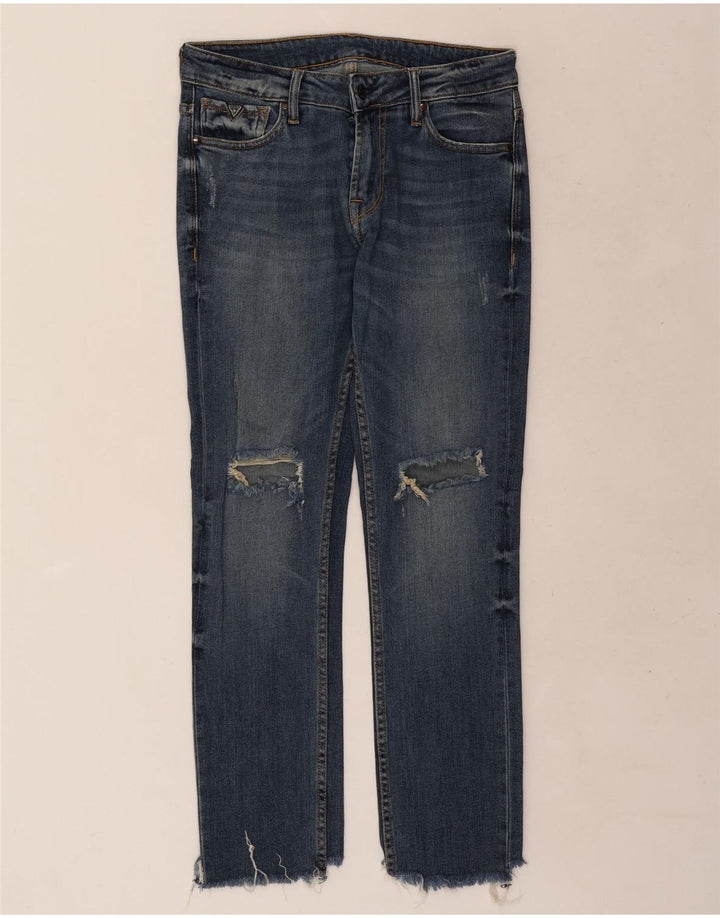 Guess Femme Jean Slim Effet Déchiré W30 L29 Bleu