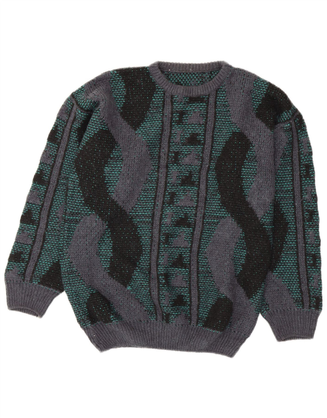 VINTAGE Pull col rond homme moyen multicolore géométrique