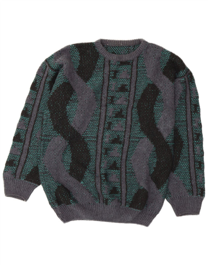 VINTAGE Pull col rond homme moyen multicolore géométrique