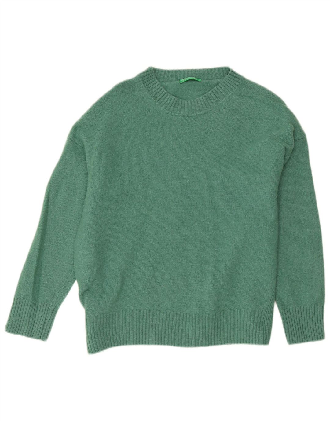 Benetton Pull Col Bateau Femme UK 16 Large Laine Verte