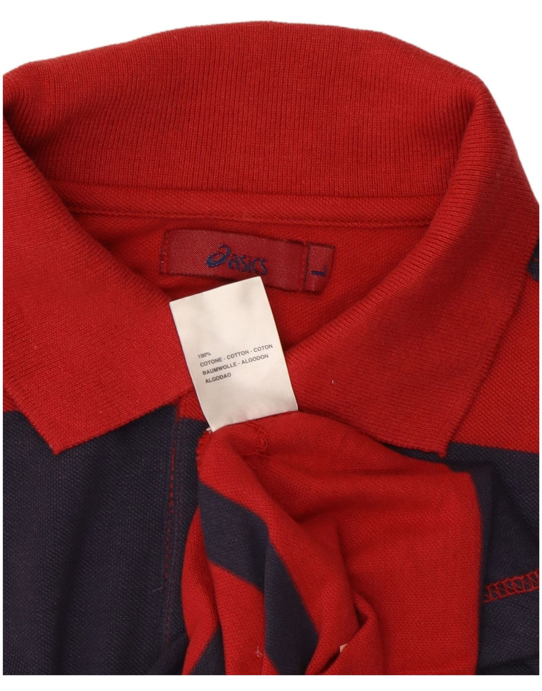 ASICS Polo à manches longues pour hommes en coton rayé rouge grand