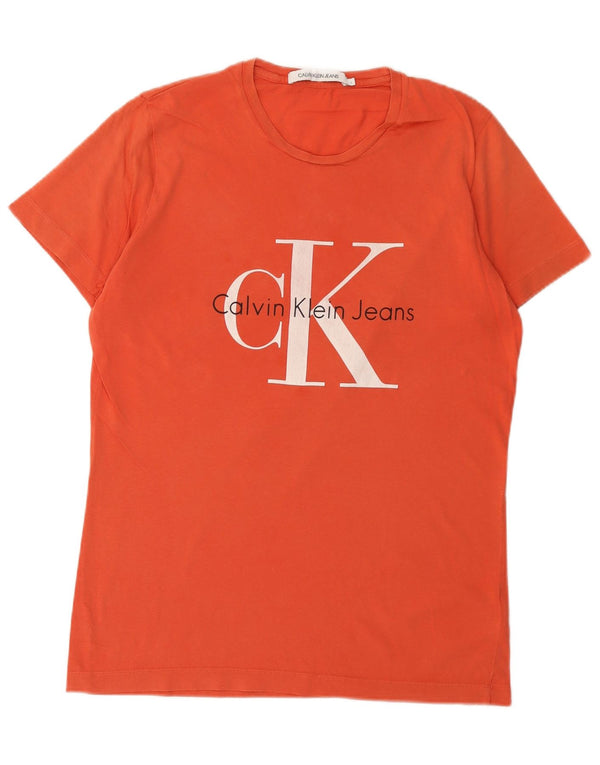 Calvin Klein Jeans Mens Graphic T-Shirt Top Large Orange Cotton