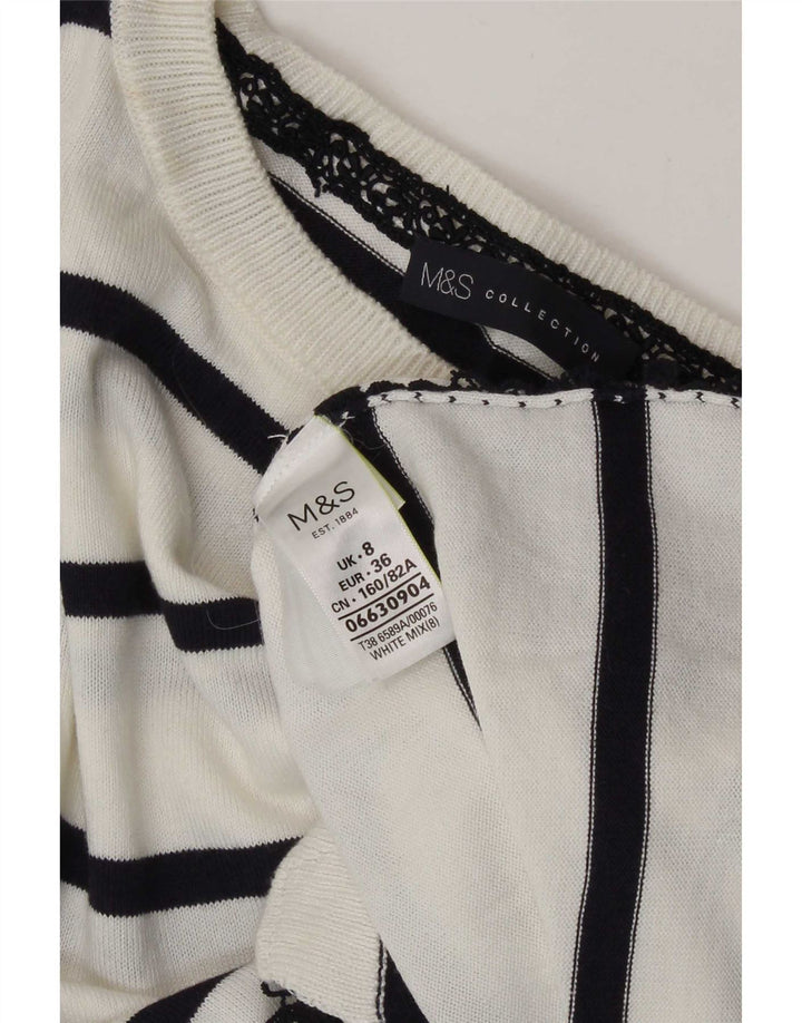 Marks & Spencer Haut à manches 3/4 pour femme UK 8 Petit coton rayé blanc