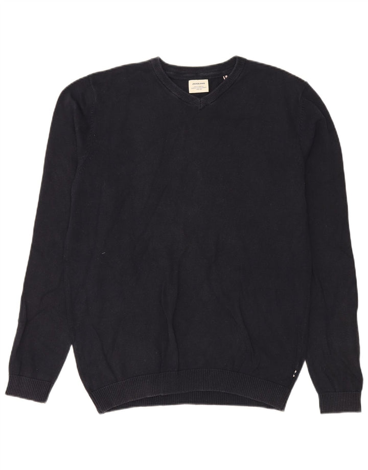 JACK & JONES Pull Col V Homme Bleu Marine Moyen