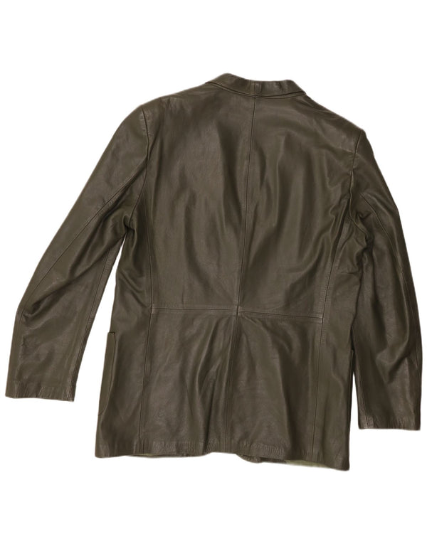 vintage Homme 2 Boutons Veste Blazer En Cuir IT 52 XL Cuir Vert