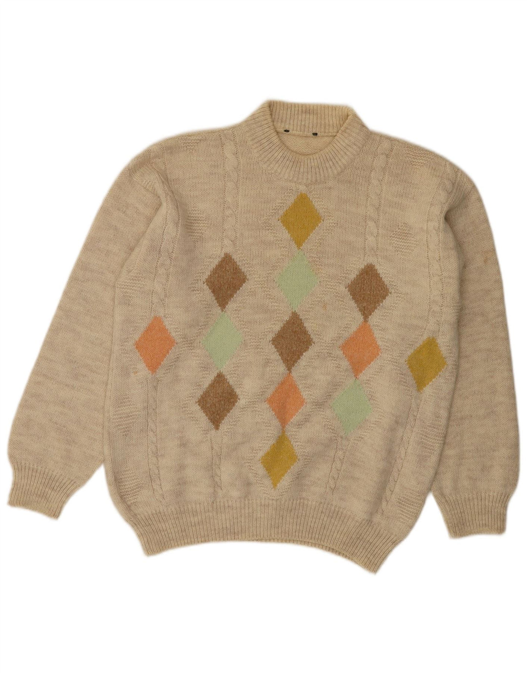 VINTAGE Pull à col rond pour homme Beige moyen Argyle/Diamant