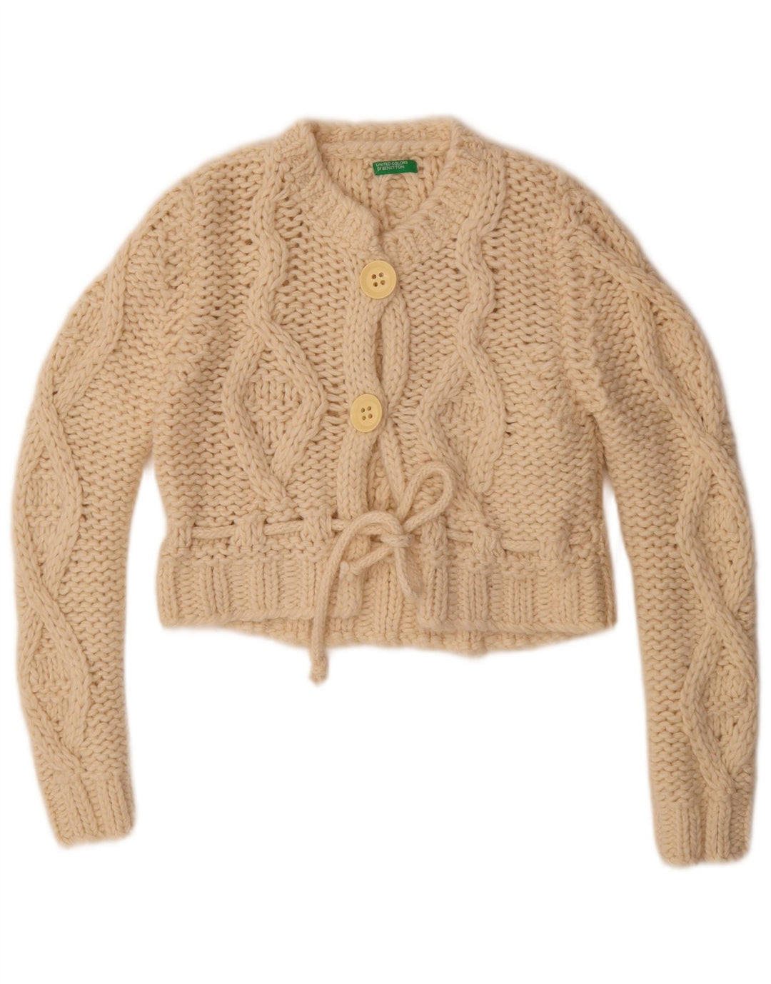 Benetton Cardigan court pour femme UK 14 en laine blanc cassé moyen
