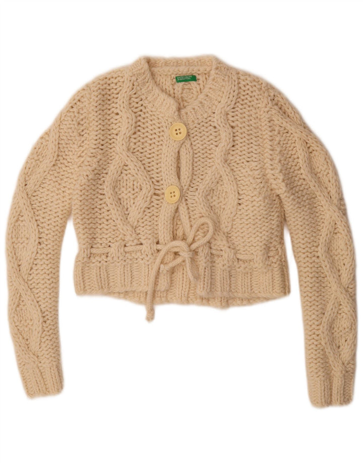 Benetton Cardigan court pour femme UK 14 en laine blanc cassé moyen