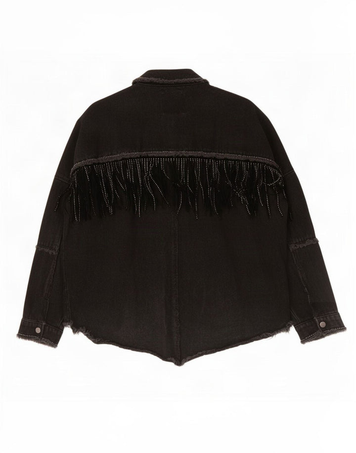 Zara Veste en jean surdimensionnée Western pour femme UK 6 XS Noir