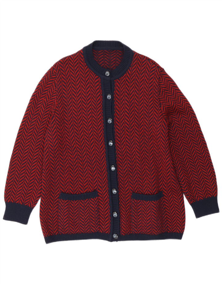 vintage Womens Cardigan Sweater UK 16 Grand chevron rouge