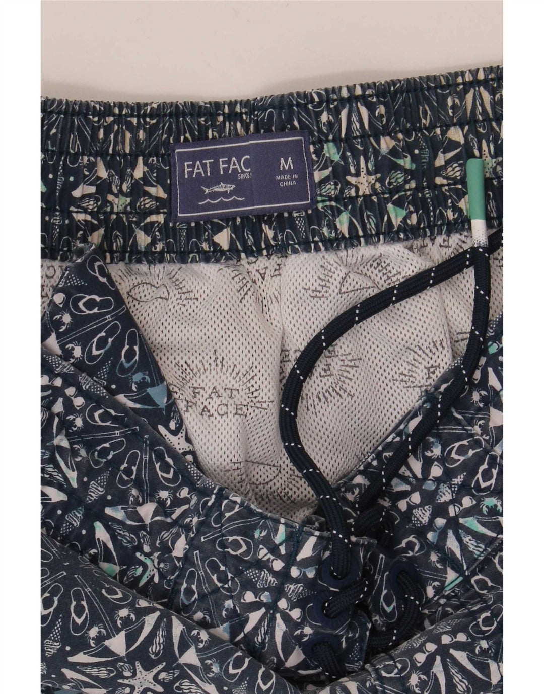 Short de Bain Homme Fat Face Coton Géométrique Bleu Marine Moyen