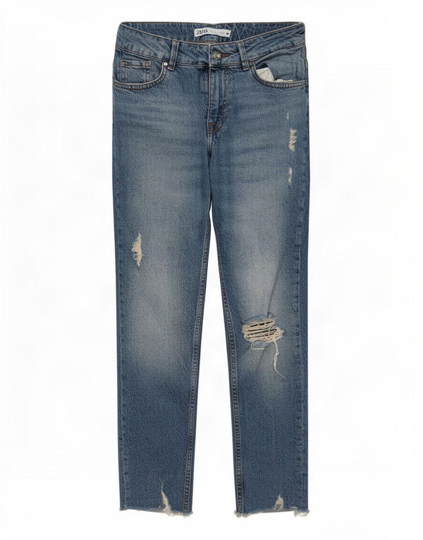 Zara Jean skinny court en détresse pour femme EU 38 Small W28 L25 Bleu