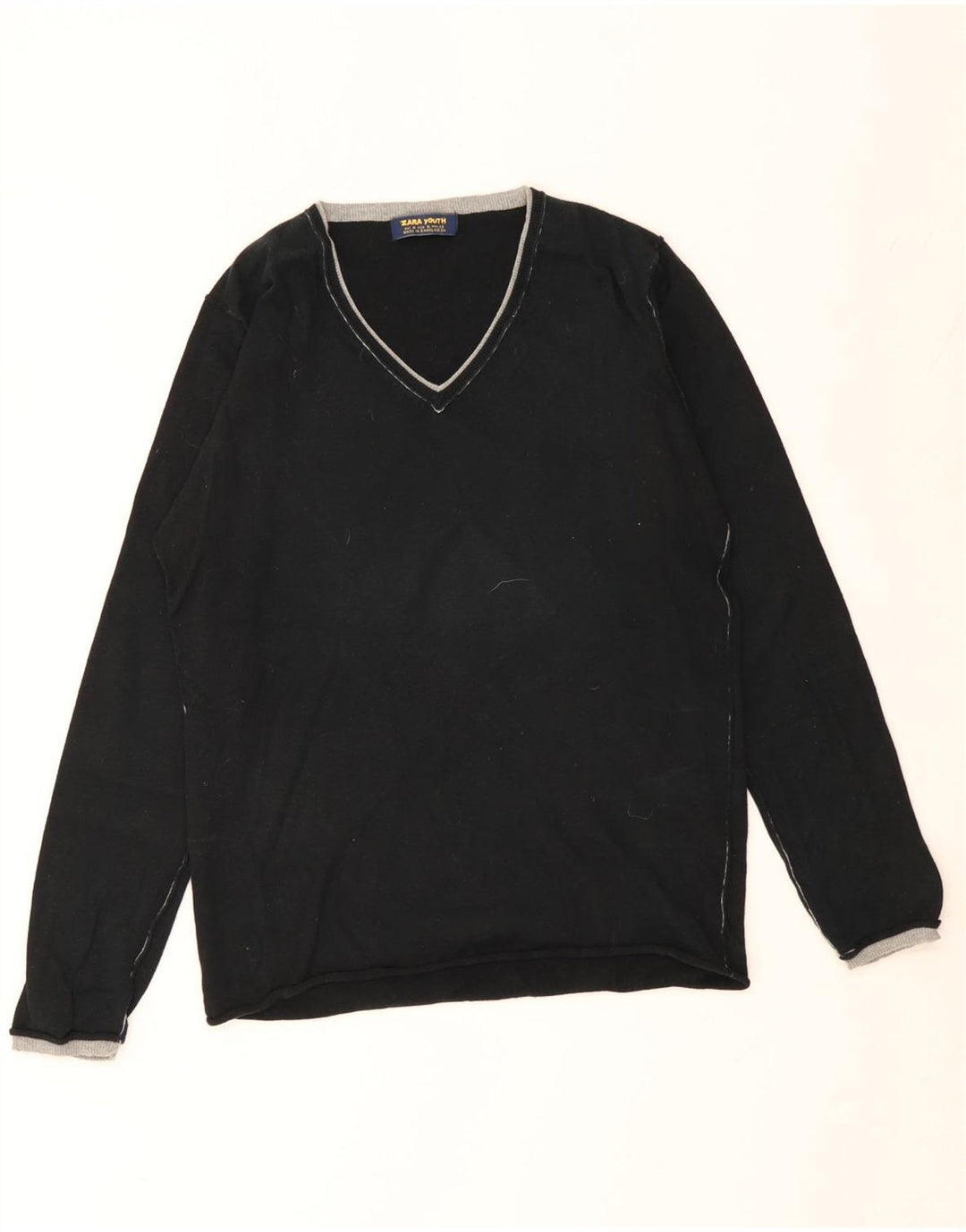 ZARA Pull à col en V pour garçon 13-14 ans Noir moyen