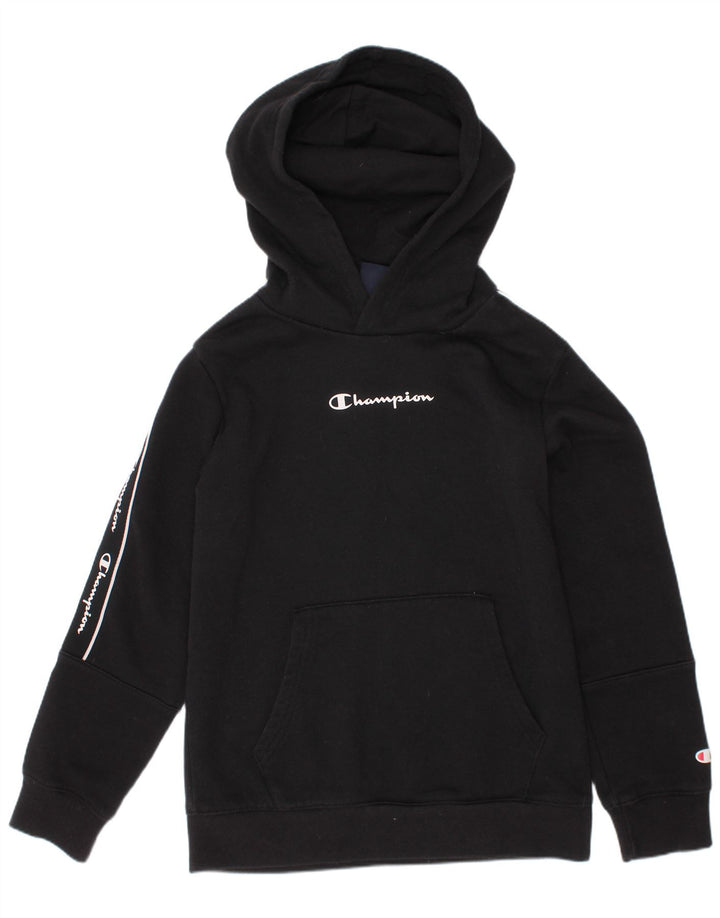 CHAMPION Boys Graphic Hoodie Jumper 9-10 Years Medium Black