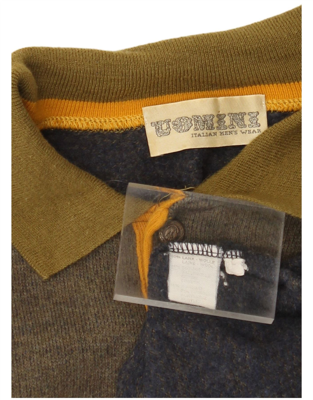 vintage Mens Polo Neck Jumper Pull Grande Laine Rayée Kaki