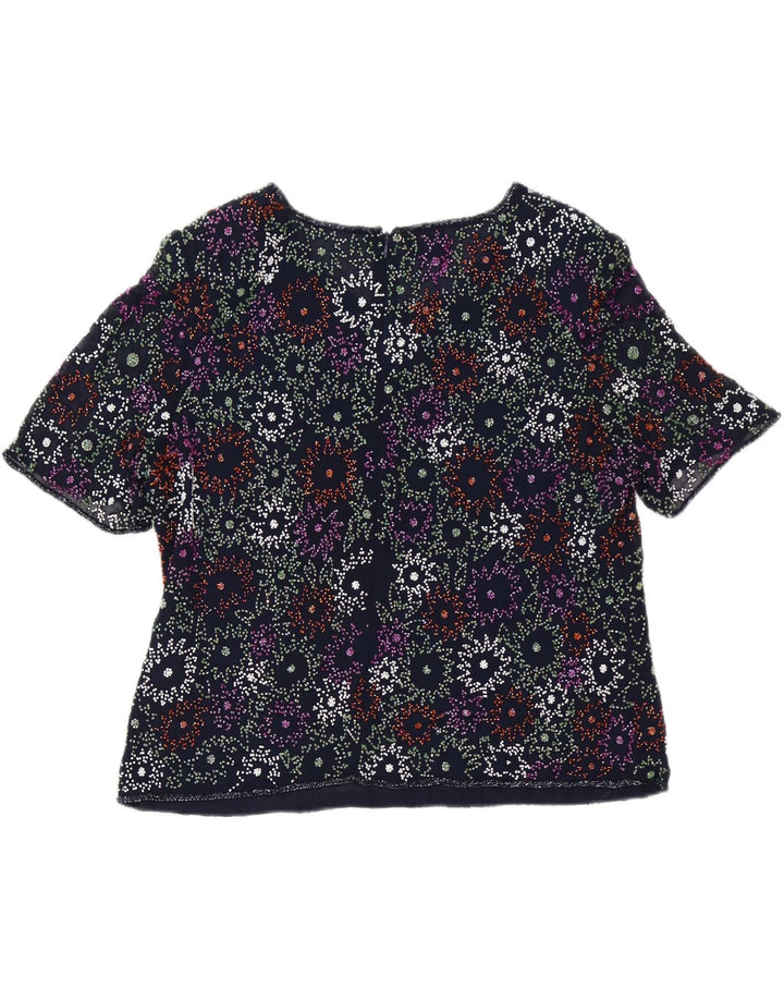 Frank Usher Chemisier Femme Top UK 20 2XL Bleu Marine Floral Polyester