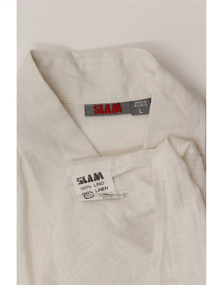 Slam Chemise à manches courtes pour homme en lin blanc