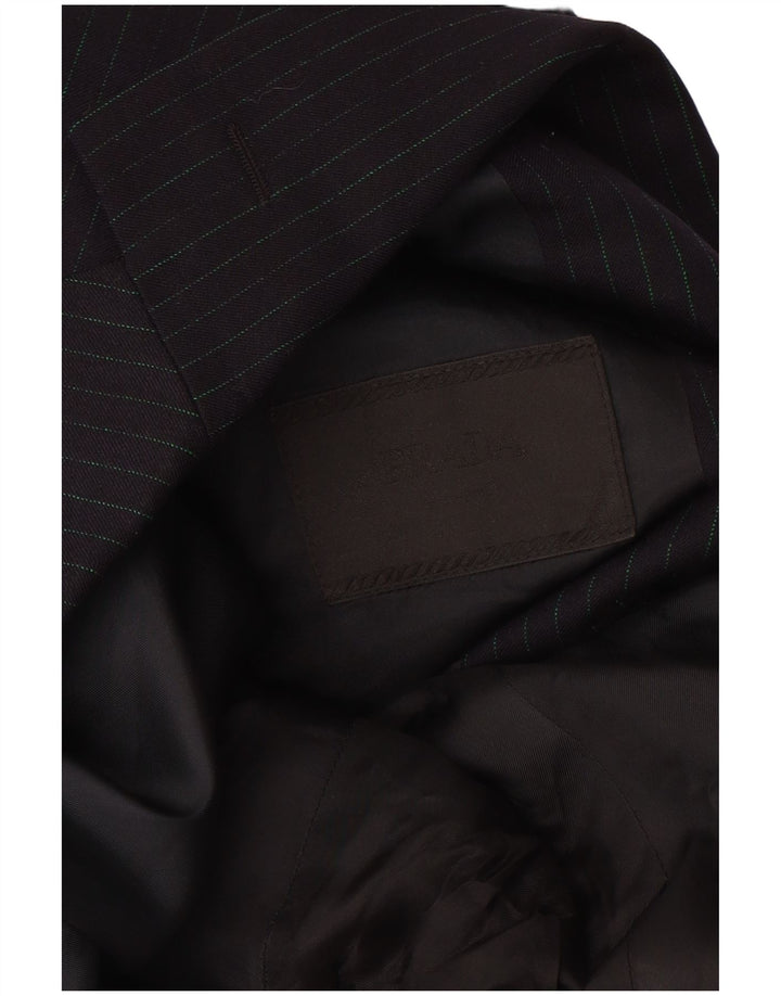 Prada Mens 3 Bouton Blazer Veste Taille 56 2XL Noir Pinstripe Virgin Wool
