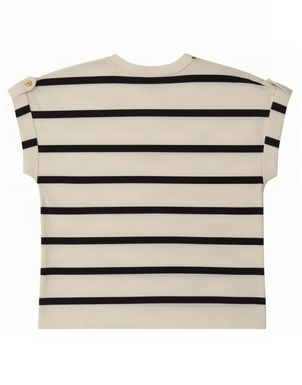 Tommy Hilfiger T-Shirt Femme UK 14 Medium Blanc Rayé Coton