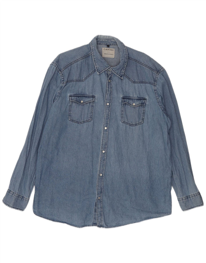 CANDA Chemise en jean pour homme Taille 47/48 3XL Bleu Coton
