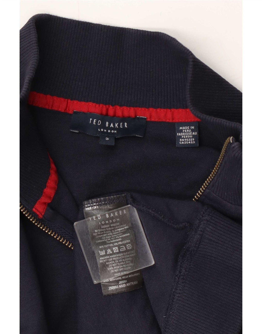 Ted Baker Sweat-shirt à col zippé pour homme Taille 3 Bleu marine moyen Coton