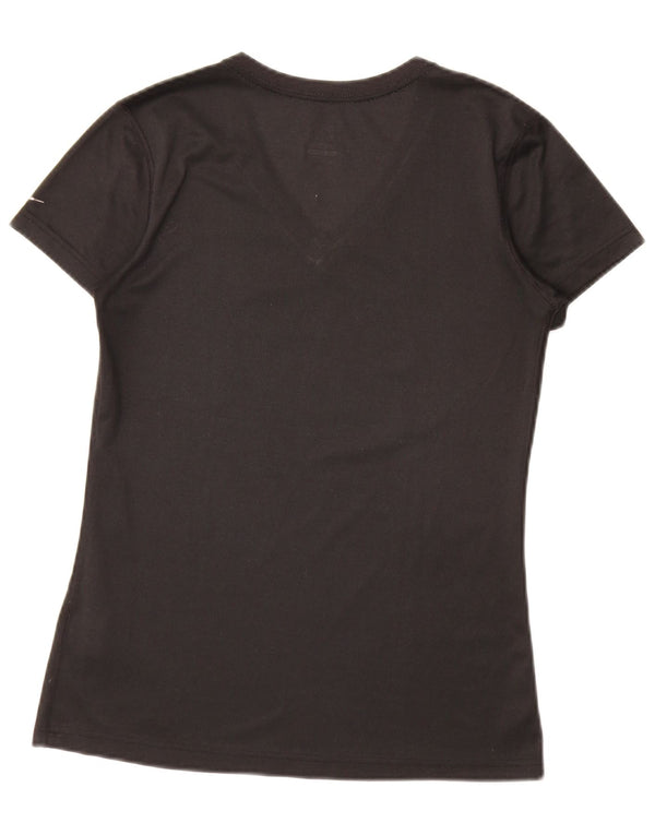 Nike Womens Dri Fit Graphic T-Shirt Top UK 10 Petit Noir Polyester