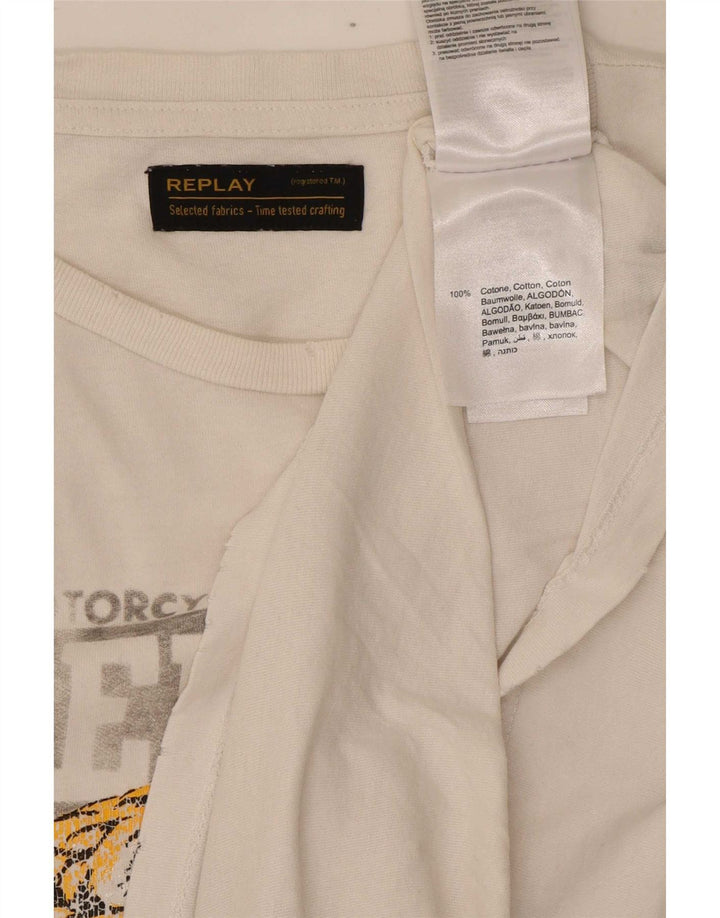 Replay T-Shirt Graphique Homme Blanc Moyen Coton