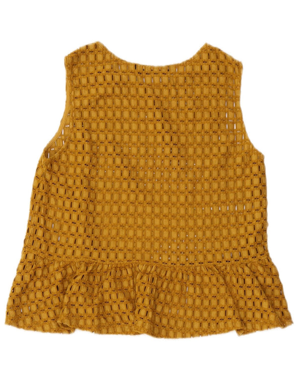 Zara Womens Crop Blouse sans manches Top UK 12 Medium Jaune Polyamide
