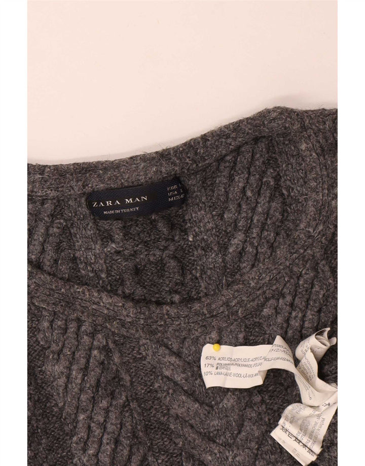 Zara Pull ras du cou pour homme en acrylique moucheté grand gris