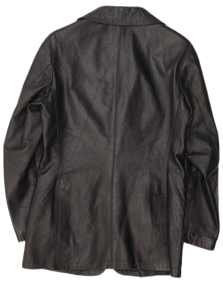 vintage Homme 3 Boutons Veste Blazer En Cuir UK 36 Petit Cuir Noir