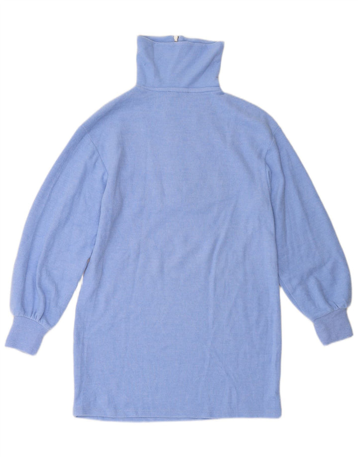ZARA Pull long à col zippé pour femme UK 10 Petit Bleu Polyester