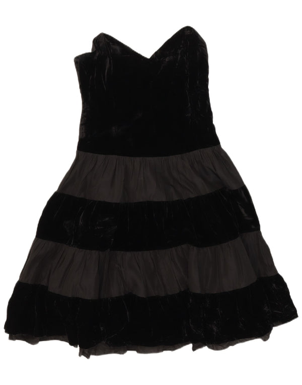 vintage Womens Velvet Bustier Robe UK 10 Petit Acrylique Rayé Noir