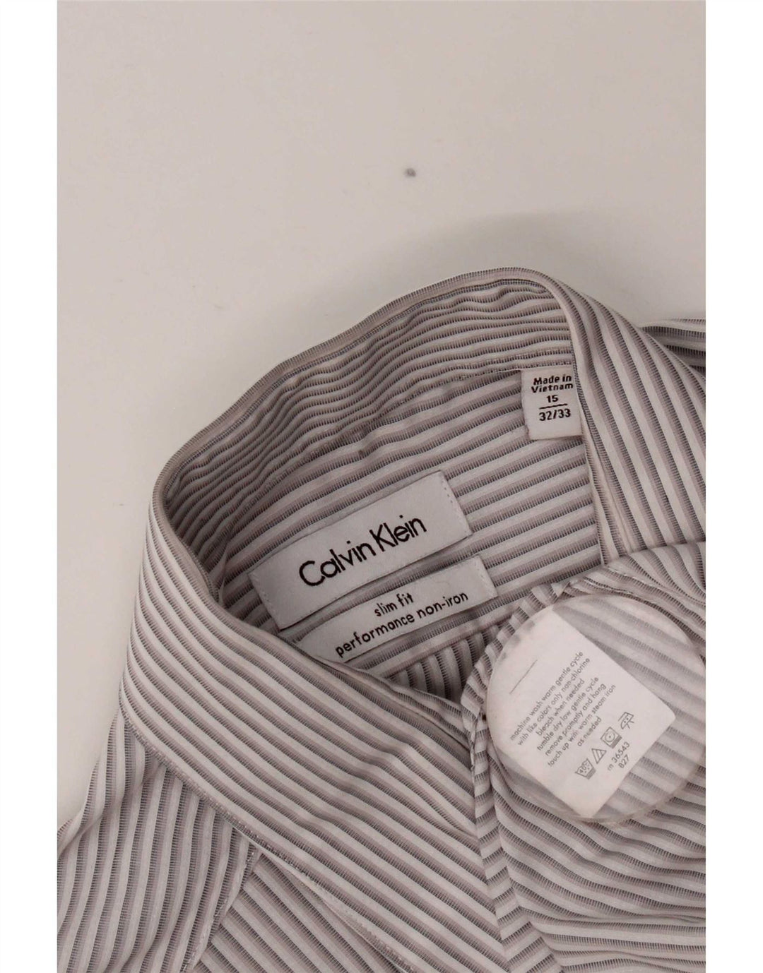 Calvin Klein Chemise slim fit pour homme Taille 15 1/2 Gris moyen rayé
