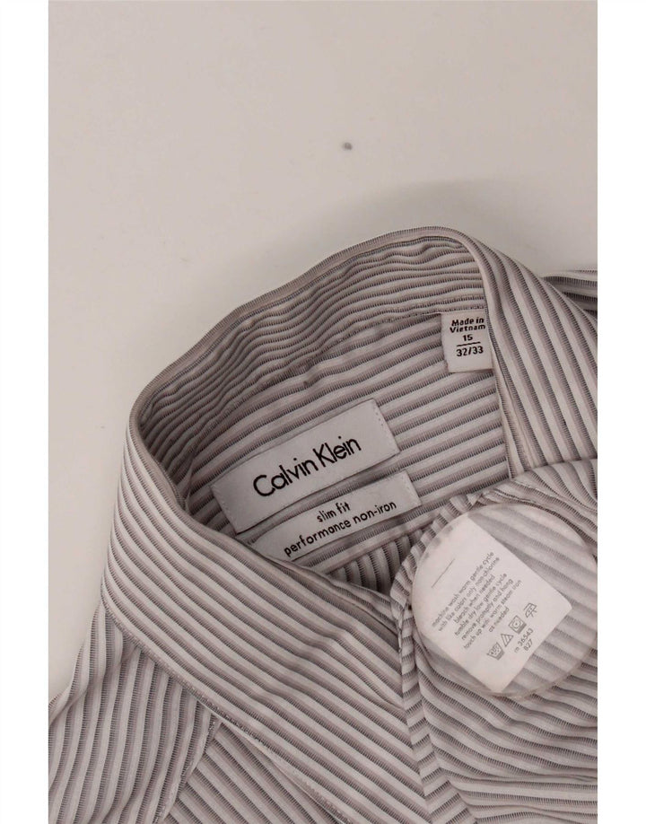 Calvin Klein Chemise slim fit pour homme Taille 15 1/2 Gris moyen rayé