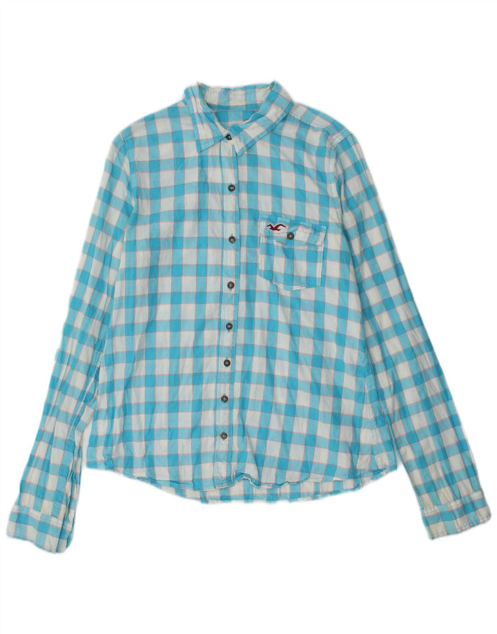 Hollister Chemise Femme UK 12 Medium Blue Gingham Cotton