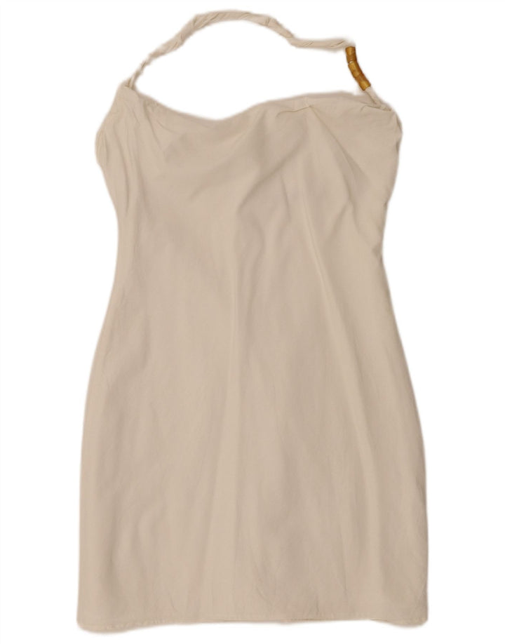 Zara Femme Mini Robe Licou UK 14 Grande Viscose Blanche