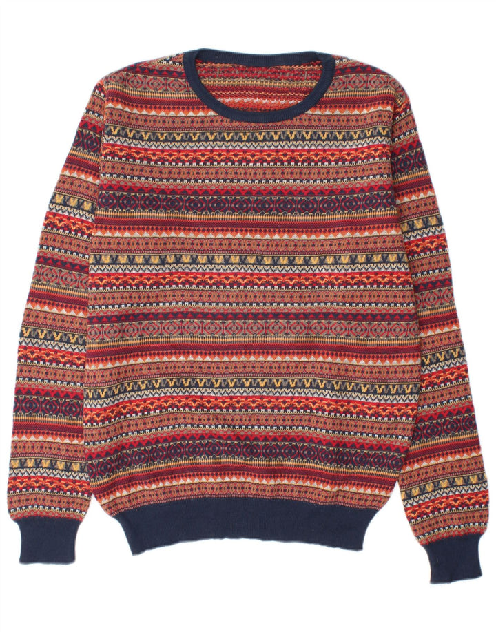 vintage Mens Crew Neck Jumper Pull Moyen Multicolore Fair Isle
