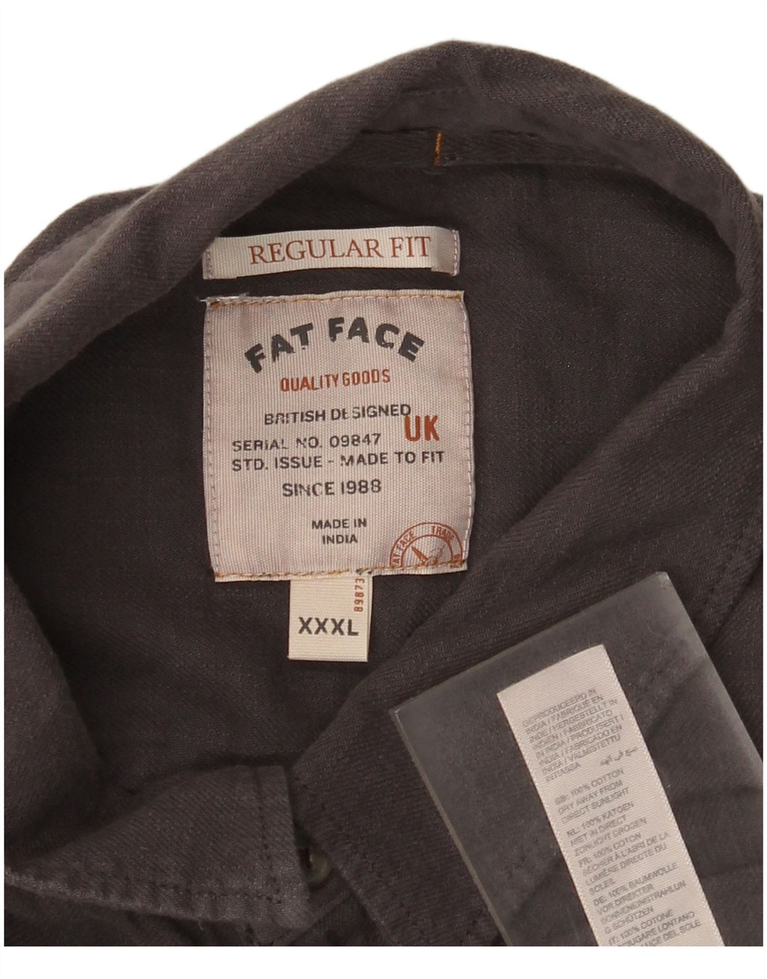 Fat Face Chemise à manches courtes pour homme Coupe régulière 3XL Gris Coton