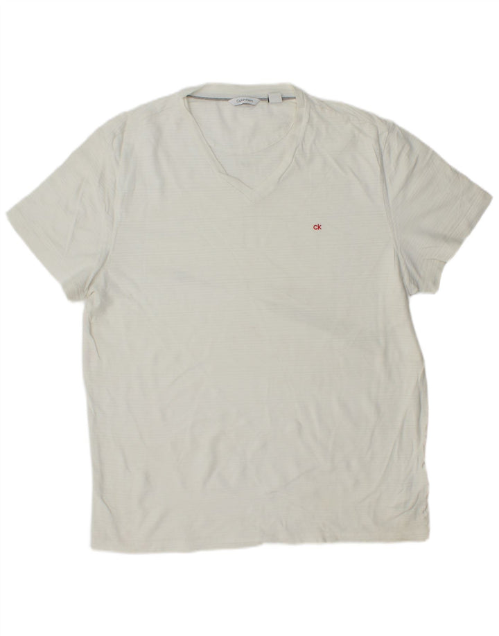 CALVIN KLEIN T-Shirt Homme Top Large Blanc Rayé Coton